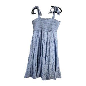 Crown & Ivy Swiss Dot Smock Bodice Tier Midi Dress XL Coastal Resort Beach Vacay